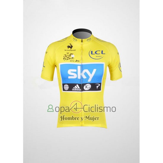 Sky Lider Ropa Ciclismo Culotte Corto 2012 Hombre Mangas Cortas Azur y AMarillo